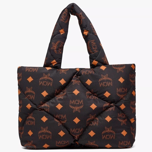 MCM Handbags - MCM Munchen Maxi Monogram Quilted Nylon Large Tote Bag Black/Copper NWT